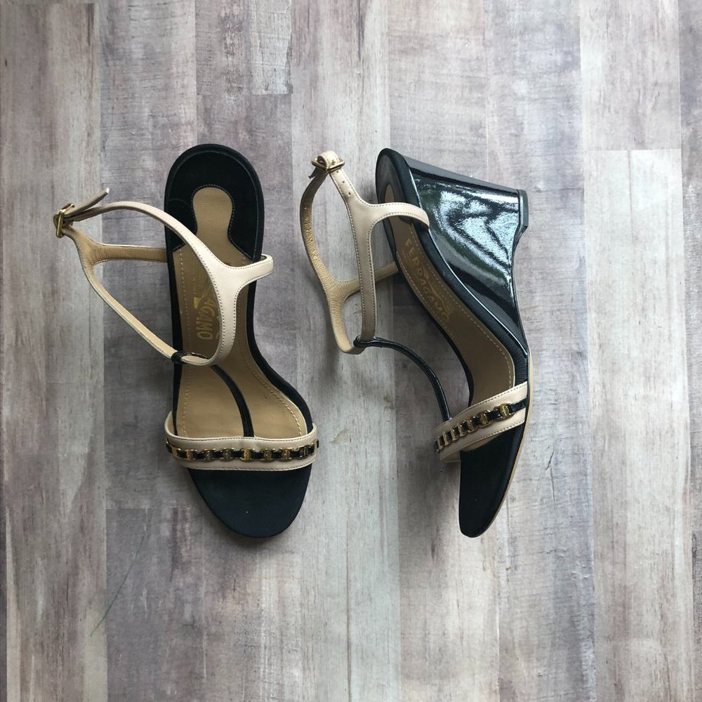 Salvatore Ferragamo Patent Leather Wedge Sandals